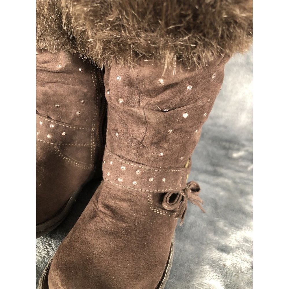 Piper Girls Boots Brown Bling Faux Fur Tops Size 7 - Picture 11 of 12